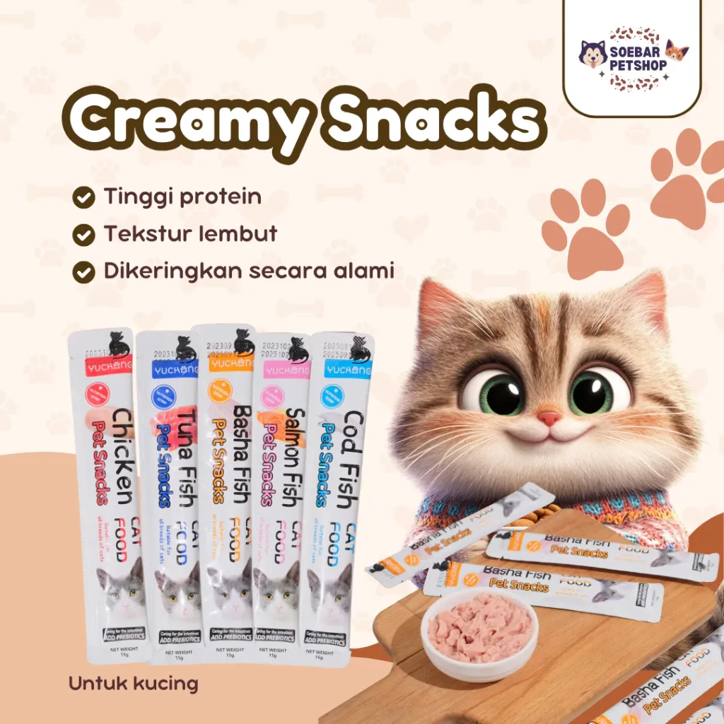 Snack Kucing Cream 15gr – Varian Tuna, Salmon, Basha, Cod, dan Chicken (Salmon)